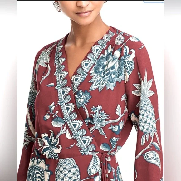Farm Rio Floral Red and Blue Tropical Landing Wrap Mini Dress - Size Small